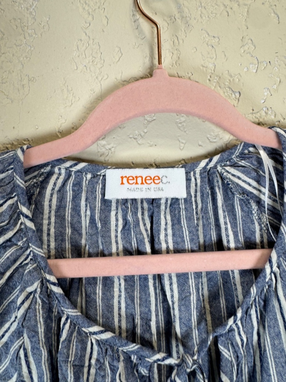Renee C Blue Stripe Embroidered Cotton Shift Dress Boho Size Small - Picture 5 of 11